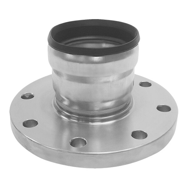 A Josam stainless steel pipe flange adapter with holes.