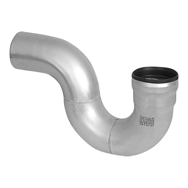 A silver stainless steel pipe with a black rubber cap on the end.
