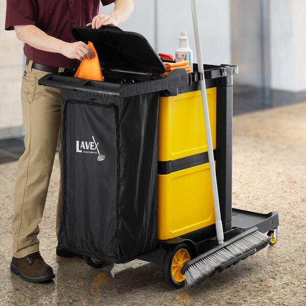Lavex Premium 3Shelf Janitor Cart Kit with Black Zippered Bag, Lid, and Double Lock Box