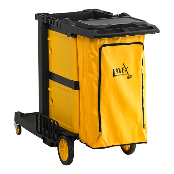 Lavex Janitorial Premium 3Shelf Janitor Cart Kit with Yellow Zippered