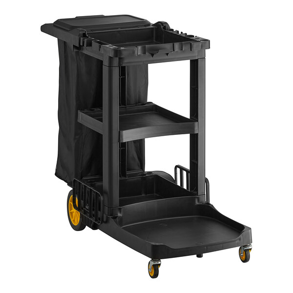 Lavex Premium 3Shelf Janitor Cart Kit with Black Zippered Bag and Lid