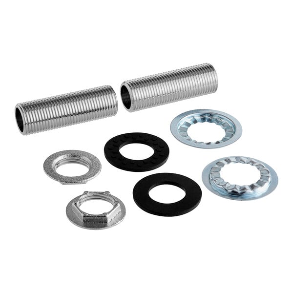 A group of stainless steel nuts and washers.