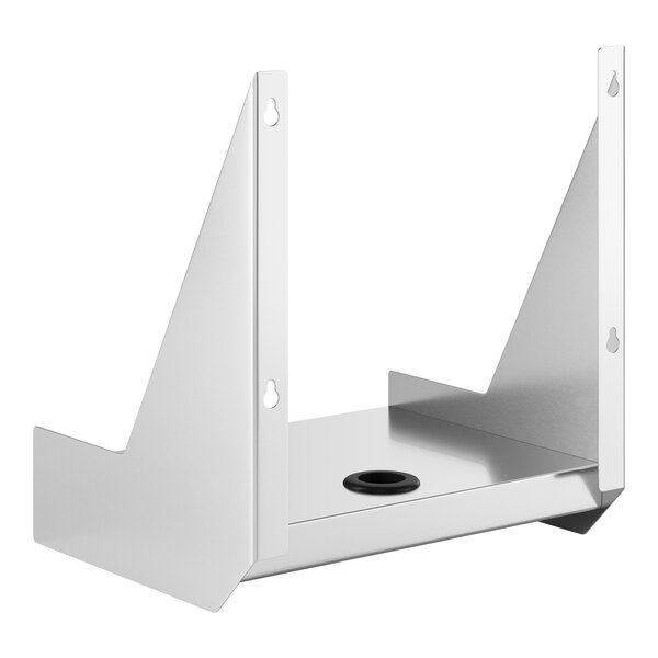 A stainless steel Regency metal shelf with a hole in the middle.