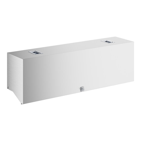 A stainless steel cover for Regency double tier speed rails with two rectangular holes.