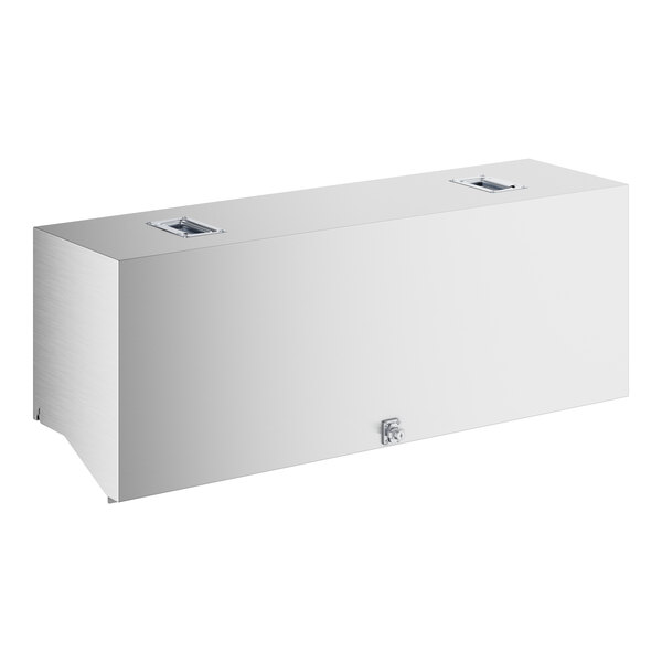 A white rectangular stainless steel cover with metal holes for two tier speed rails.