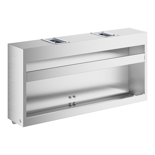 A rectangular stainless steel cover with a brushed finish, designed to fit over a 24-inch single tier speed rail, featuring two rectangular cutouts on the top and an open front.