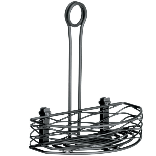 A Tablecraft black wire half condiment caddy with a handle.