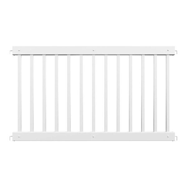 A white Mod-Traditional fence panel with metal bars.