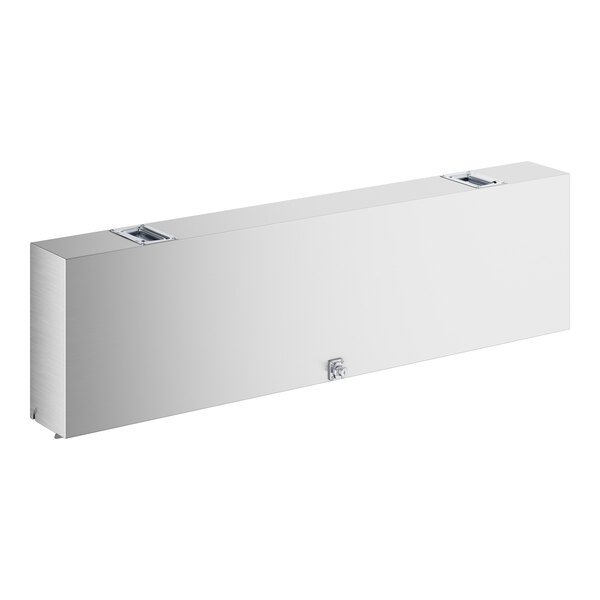 A stainless steel rectangular cover with metal handles.