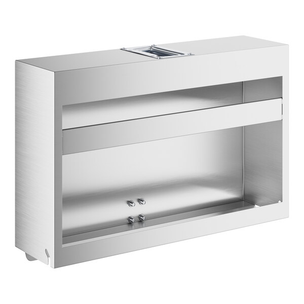 A rectangular stainless steel cover with a brushed finish, designed to fit over an 18-inch single tier speed rail, featuring a slot and handle on the top.