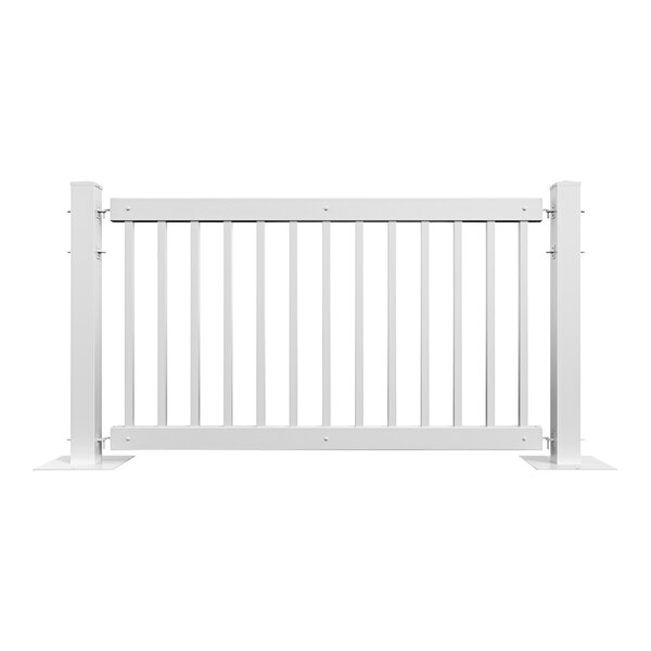 A white Mod-Traditional metal fence with metal posts.