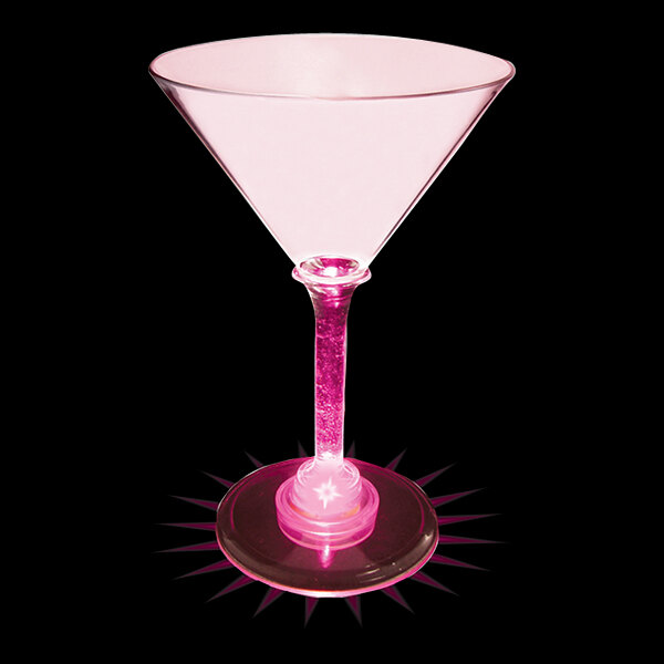 7 oz. Customizable Plastic Martini Cup with Pink LED Light 48/Case