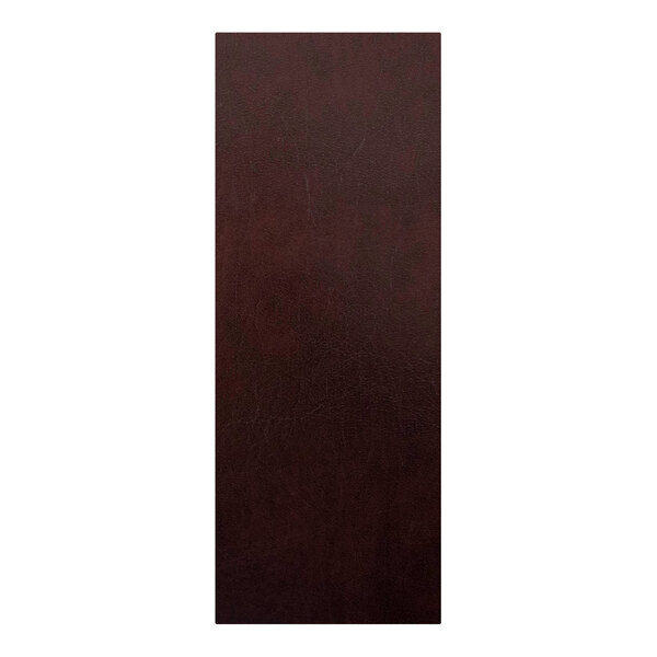 A rectangular wine tuxedo leather menu cover with picture corners.