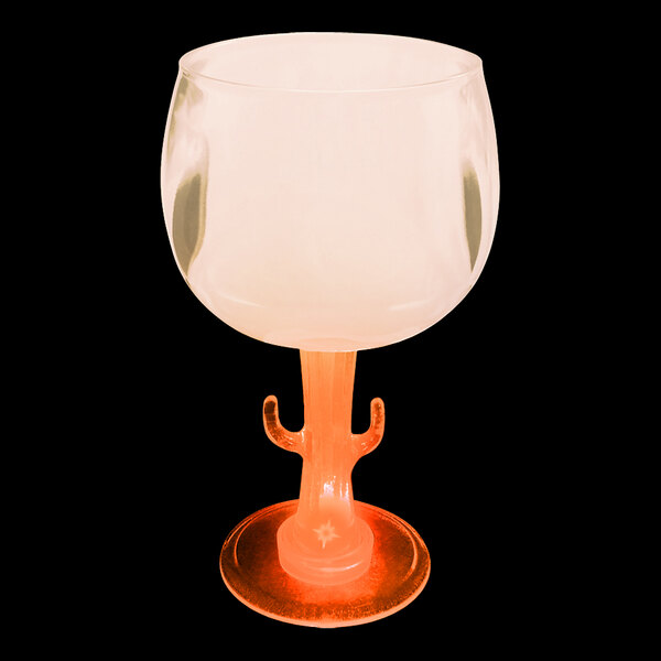 A 12 oz. plastic cactus stem goblet with an orange LED light and customizable insert.