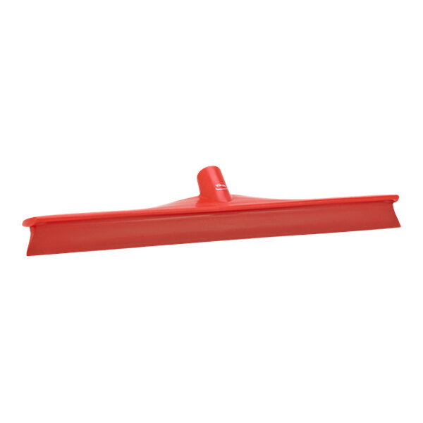 A red Vikan floor squeegee with a red plastic frame and handle.