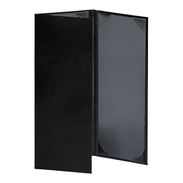 A black rectangular H. Risch menu cover with picture corners on the front.