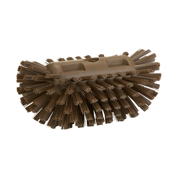 A brown Vikan tank brush head with stiff bristles.