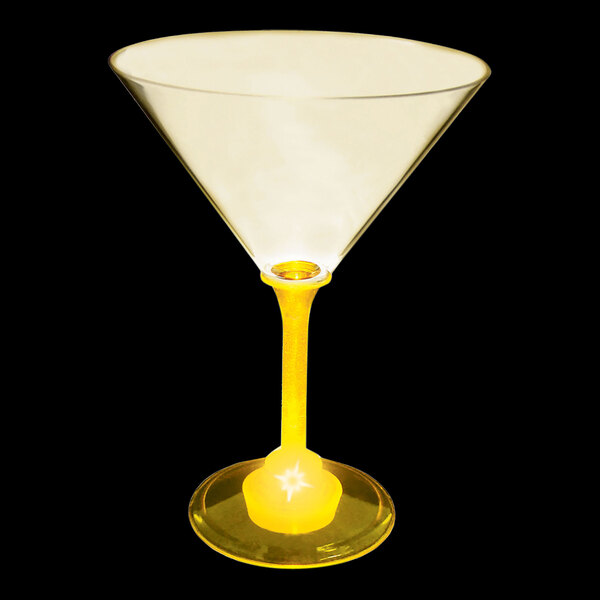 10 oz. Customizable Plastic Martini Cup with Yellow LED Light 24/Case