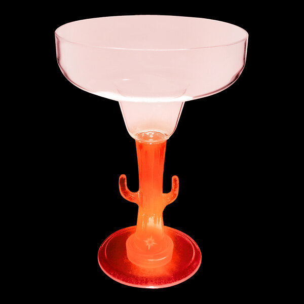 A customizable plastic margarita cup with a cactus stem and red LED light.