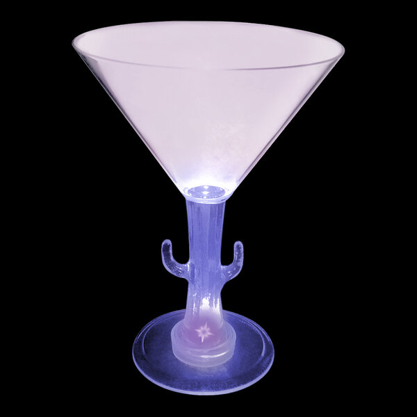 A customizable plastic cactus stem martini glass with a purple LED light on the base.
