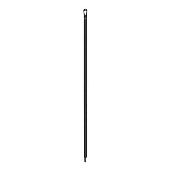 A black metal pole with a hole.