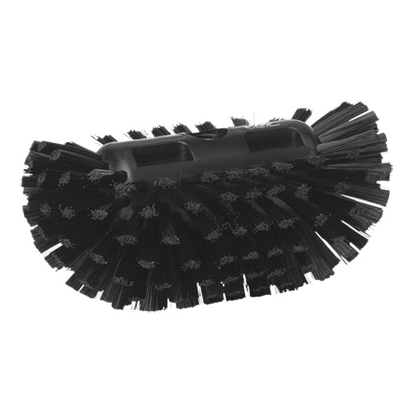 A black Vikan tank brush head with stiff black bristles.