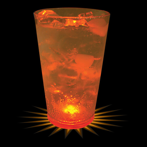 A customizable plastic pint cup with an orange LED light inside.