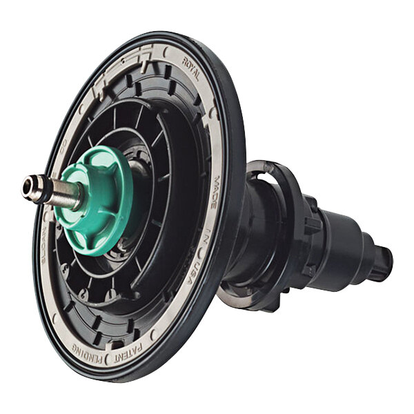 A black and green circular diaphragm assembly with a metal spool inside.