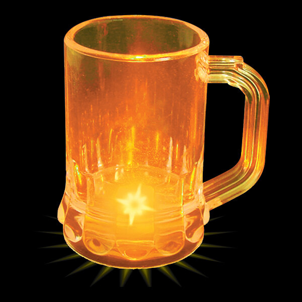 A customizable plastic mini mug with a yellow LED light inside.