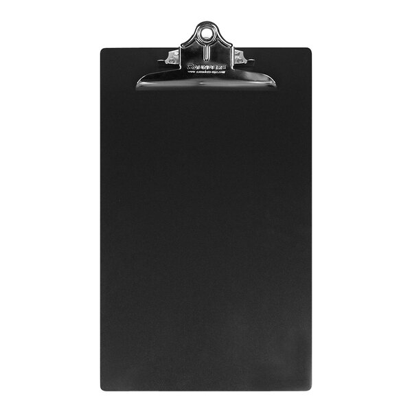A black Saunders legal size clipboard with a silver metal clip.