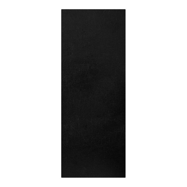 A black rectangular menu cover with white text.