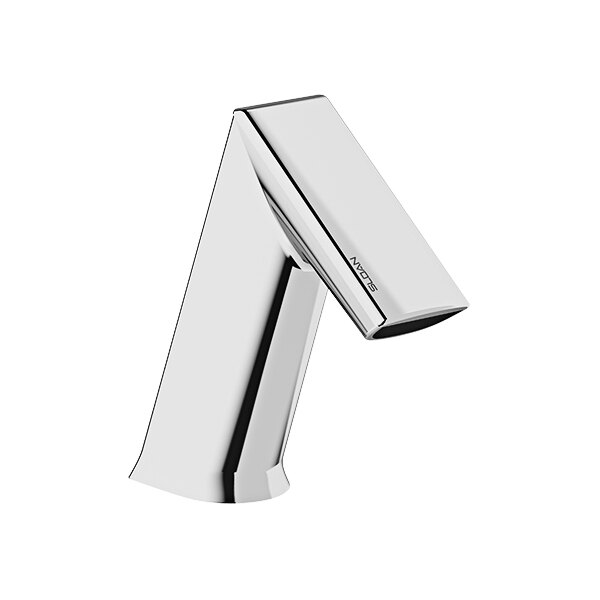 A Sloan polished chrome deck mounted double sensor faucet with curved handles.