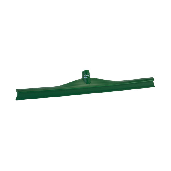 A green Vikan floor squeegee with a plastic frame.