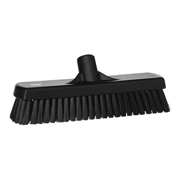 A black Vikan wall/floor scrub brush head with stiff bristles.
