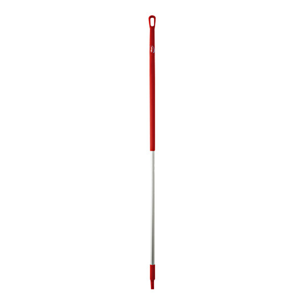 A red and white Vikan aluminum handle.