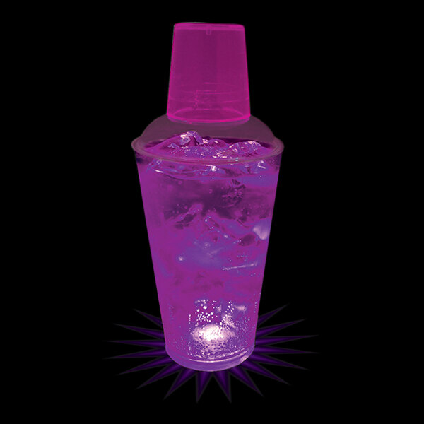 A customizable purple plastic shaker with ice in it.