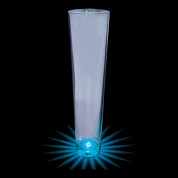 A customizable plastic champagne shooter with a blue LED light.