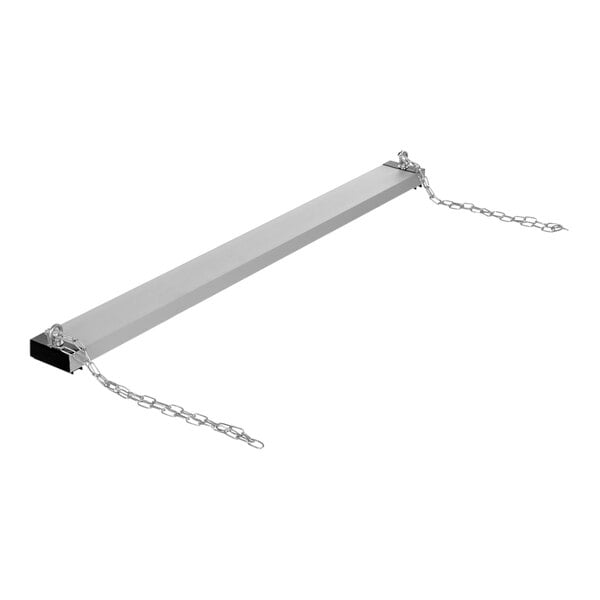 A long metal bar with chains on it.