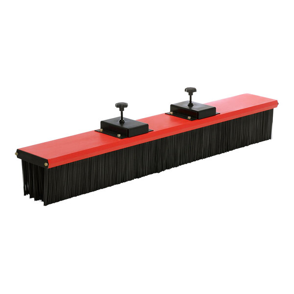A pair of red and black brush heads with black handles.