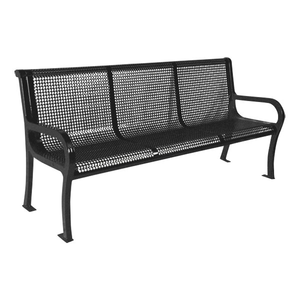 An Ultra Site black metal bench with a perforated backrest.