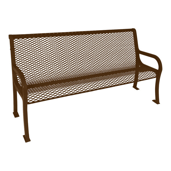 An Ultra Site Lexington brown metal bench with a diamond pattern backrest.