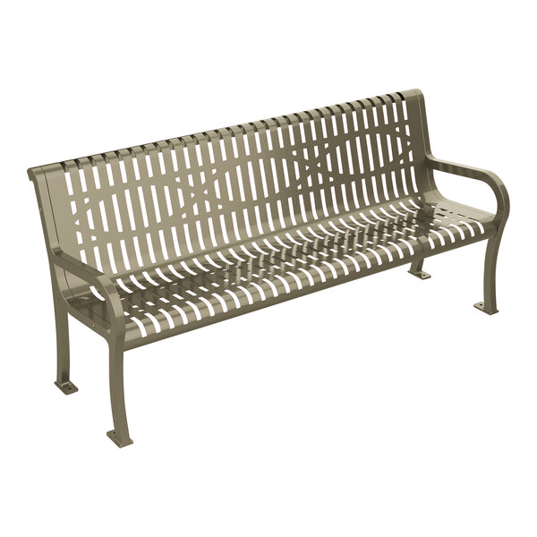 An Ultra Site metal bench with a wave design on the backrest.