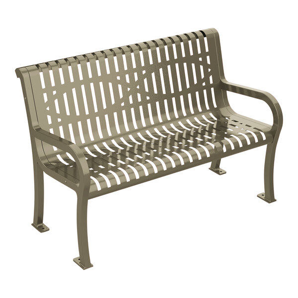 An Ultra Site metal beige wave bench with a backrest.