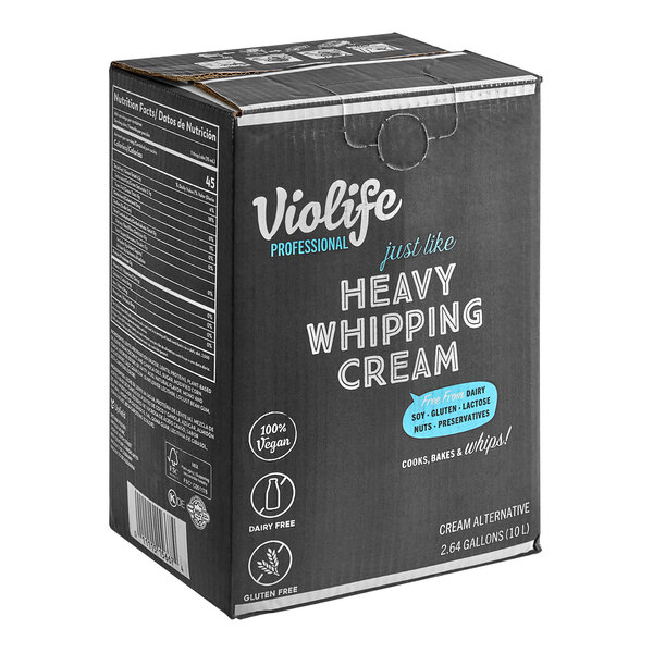 A black box of Violife Plant-Based Vegan Heavy Cream with blue and white text.