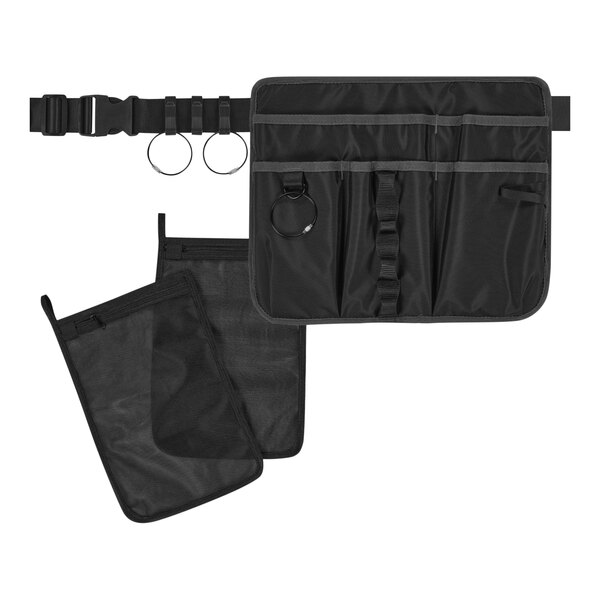 A black mesh Ergodyne Arsenal cleaning apron pouch with two small bags.