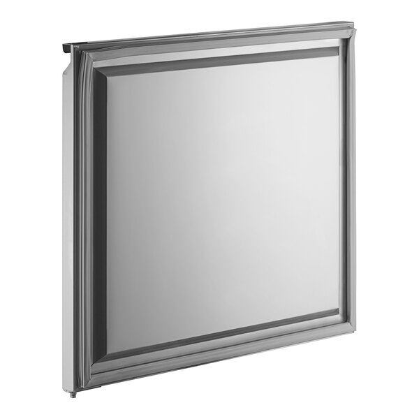 A white square object with a silver metal frame.
