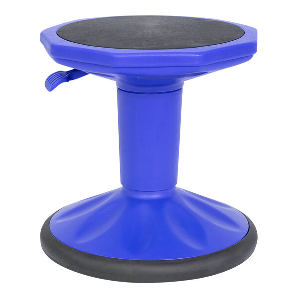 A blue Flash Furniture kid's stool with a black bottom.