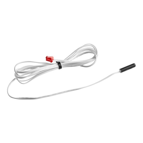 A white cable with red and black wires attached to a white wire.