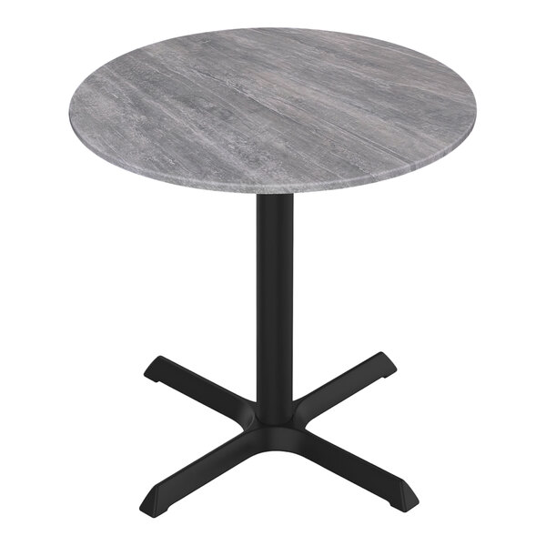 A round Holland Bar Stool EuroSlim table with a grey top and black base.
