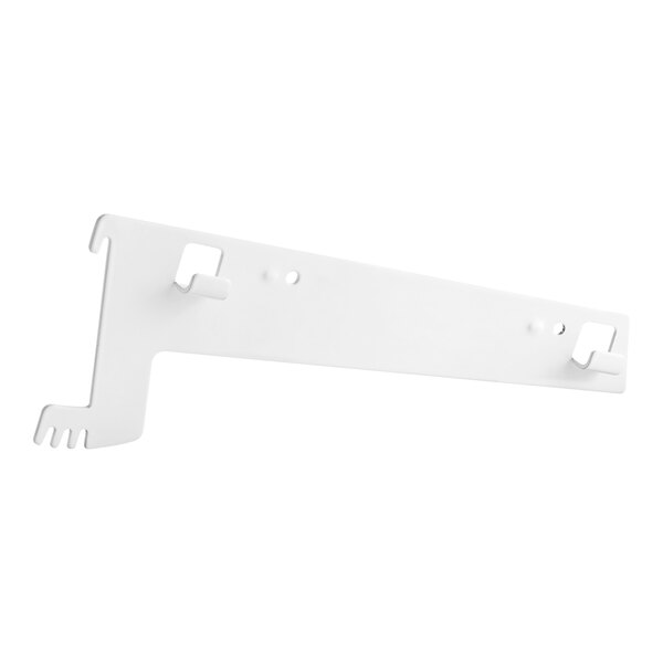 A white rectangular Avantco Refrigeration shelf bracket with holes.